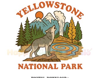 yellowstone wolf png vintage digital download gift for nature lovers adventure girls vintage tee design national park printable wolf art png