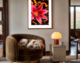Wild Leopard Wall Art with Pink Lily, Glam Botanical Poster, Leopard Lover Decor, Fashion Home Art, Bold Statement Print, Cheetah Print.
