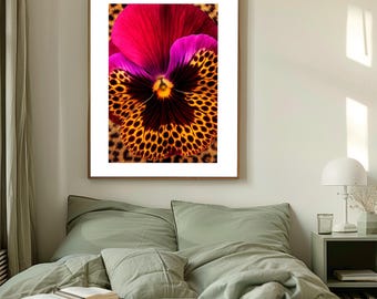 Wild Leopard Floral Wall Art, Glam Botanical Poster, Leopard Lover Decor, Fashion Home Art, Bold Statement Print, Cheetah Print.