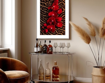 Wild Leopard Orchid Wall Art, Glam Botanical Poster, Leopard Lover Decor, Fashion Home Art, Statement Print, Cheetah Print,  Orchid Poster.