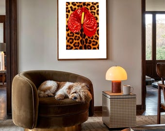 Anthurium Wall Art, Leopard Wall Art, Botanical Decor, Floral Poster Digital Download Art, Wild Glam Wall Art, Cheetah Print, Leopard Decor.