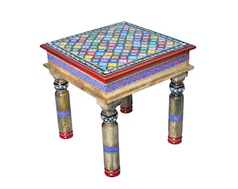 Hand Painted Embossed Coffee Table | Handmade Wooden Coffee Table | Rustic Boho Living Room Table | Artisan Furniture