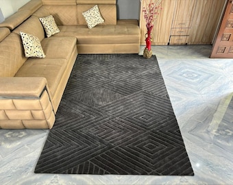 Handmade Geometric Wool Rug, Abstract Modern Scandinavian Carpet, Custom Size Area Rug