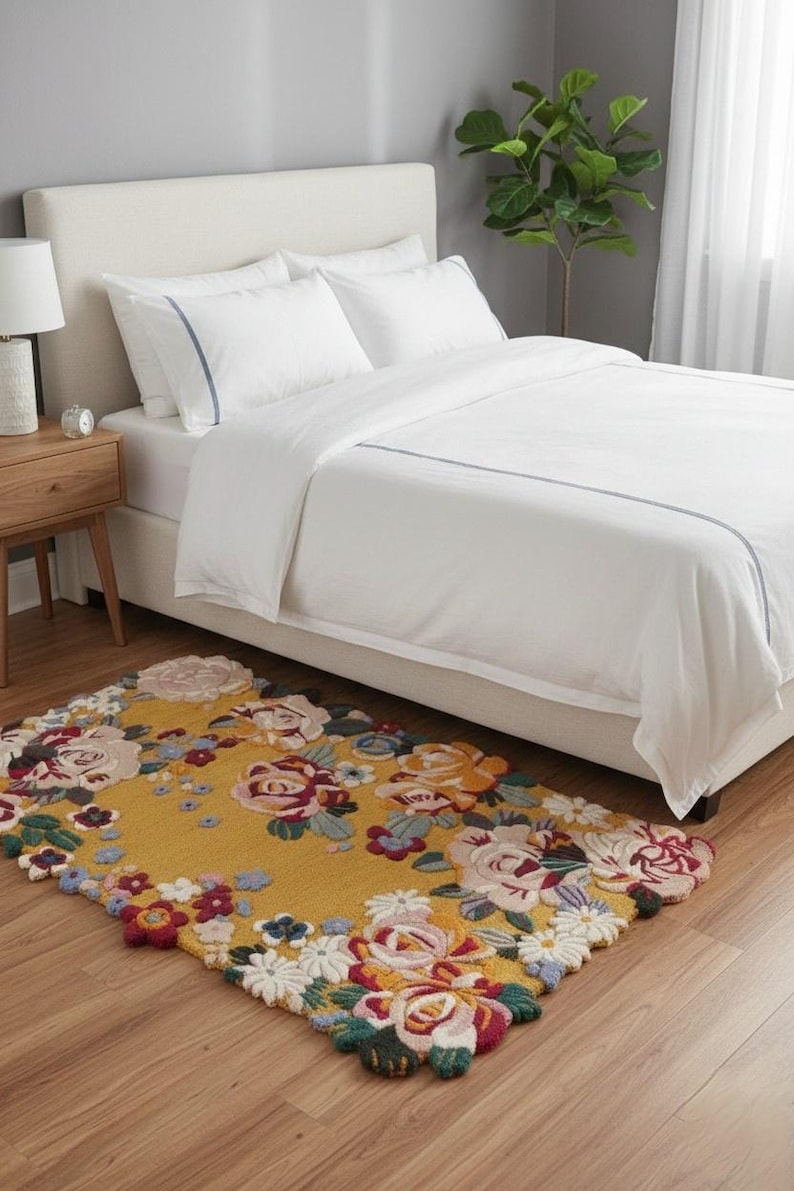Handmade Floral Wool Rug | Colorful Tufted Botanical Carpet - Etsy