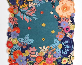 Hand Tufted Wool Floral Rug, Botanical Border Living Room Carpet