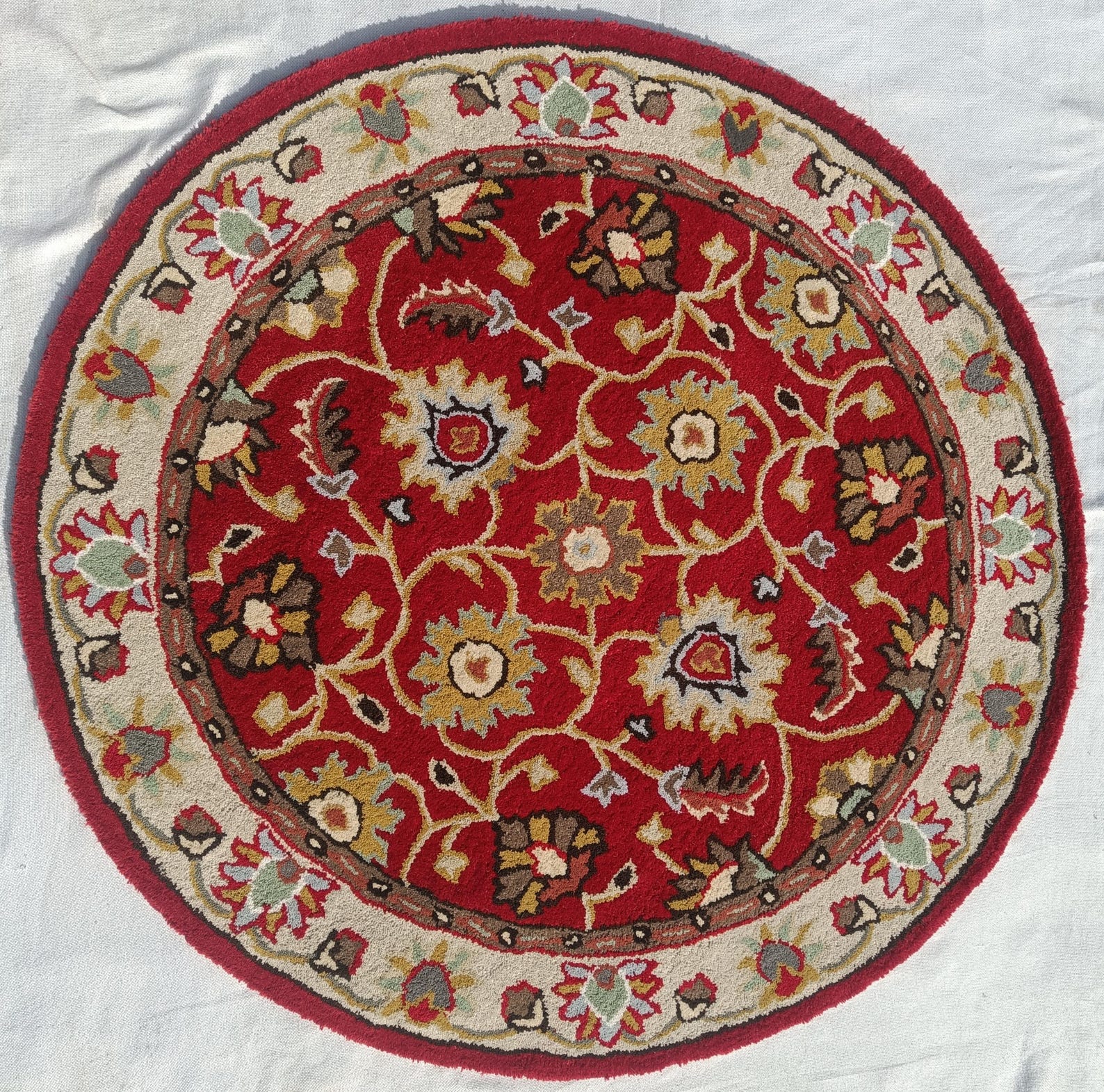Hand Tufted Wool Round Rug | Red Floral Medallion, Bohemian Style - Etsy