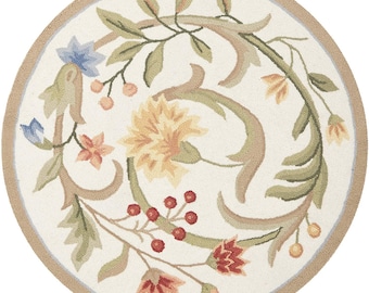 Hand Tufted Wool Botanical Floral Round Rug, Cottagecore Living Room Carpet