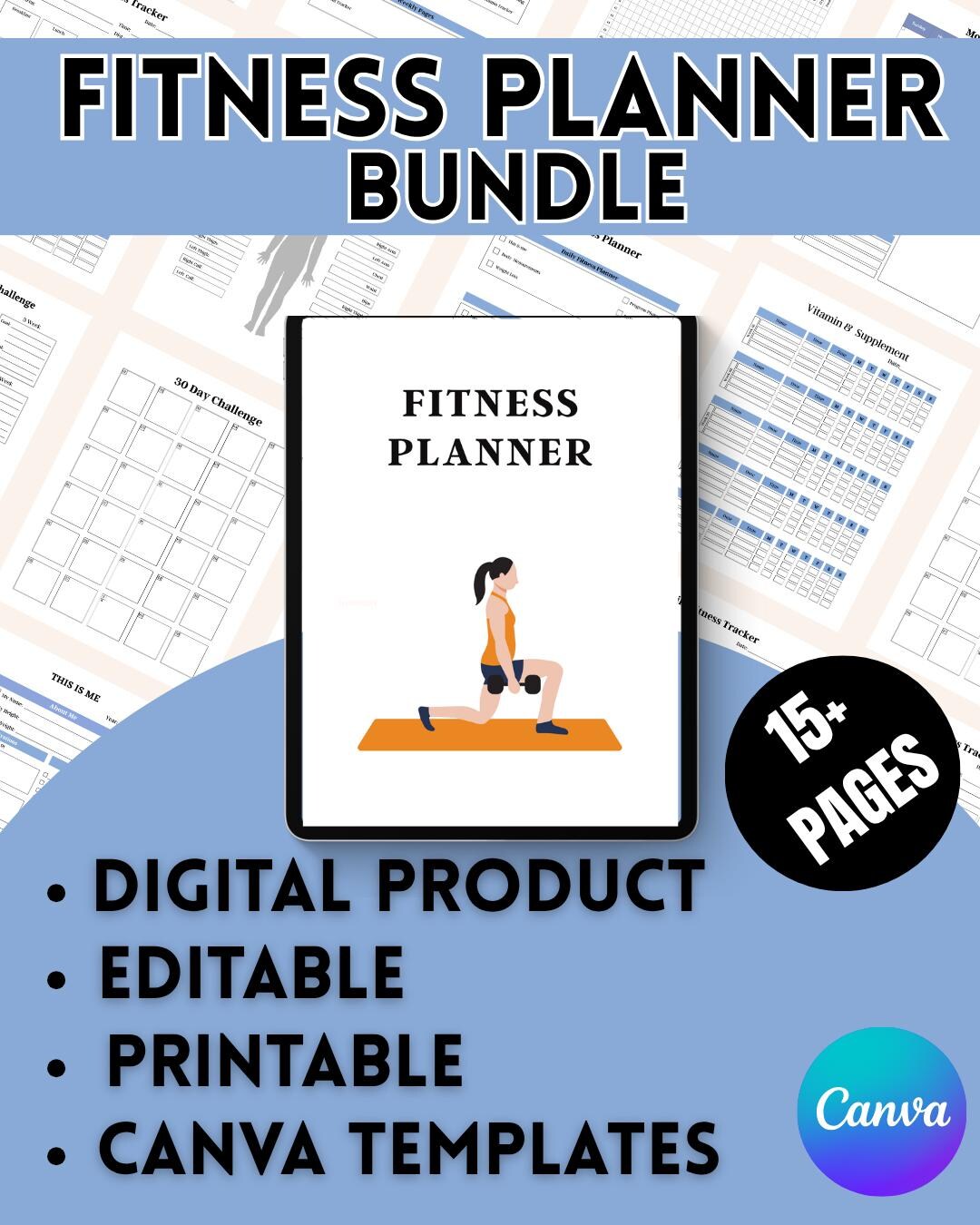 Fitness Planner Bundle – Digital PDF – Workout, Meal and Goal Trackers ...