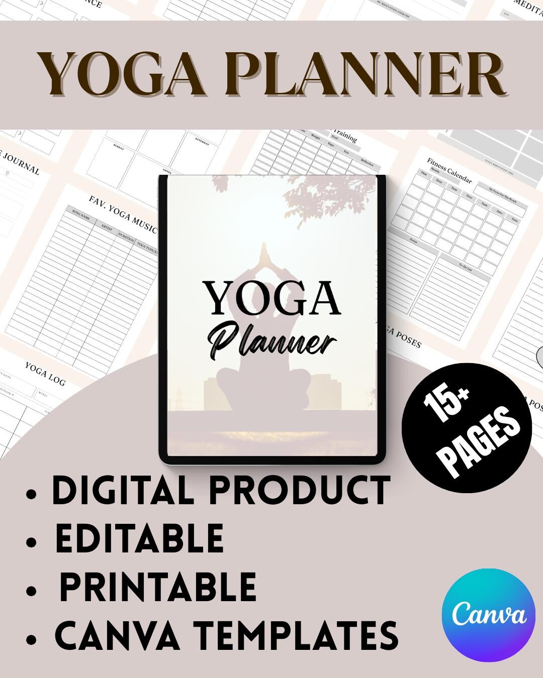 Yoga Planner – Digital PDF – Practice, Poses and Wellness Tracker – Mindfulness &amp; Fitness ...