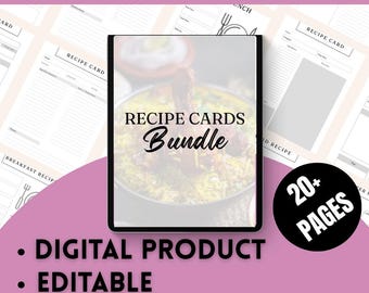 Recipe Cards Bundle Planner – Digital PDF – Meal Planning & Recipe Organizer – Instant Download