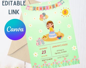 Girl Birthday Invitation | Floral Garden Party | Digital Canva Template