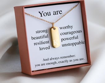 You Are Enough Initial Tag Necklace - Inspirational Gift For Self-Worth