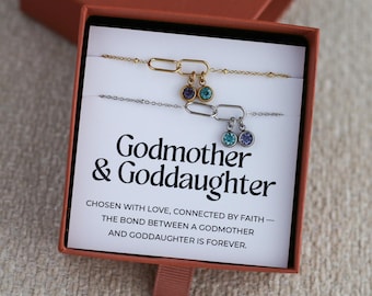 Godmother & Goddaughter Bracelet Set – Interlocking Oval Bracelets with Birthstones