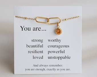 You Are Enough Bracelet - Birthstone Charm, Inspirational Gift for Friend or Daughter