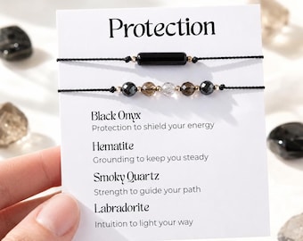 Protection Bracelet Set - Black Tourmaline, Smoky Quartz, Gift For Empaths