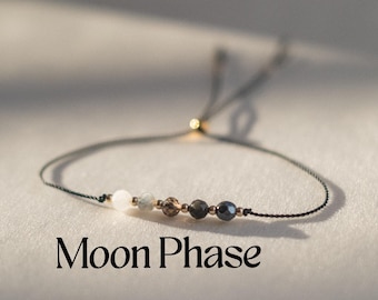 Moon Phase Crystal Bracelet – Moonstone, Labradorite, Smoky Quartz, Hematite & Black Tourmaline