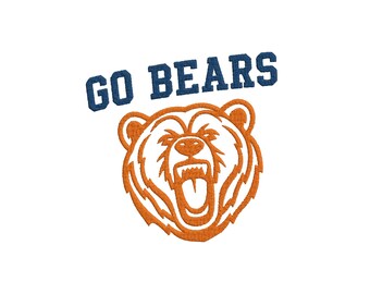 Go Bears Embroidery Design, Bears Face Outline Embroidery Patter, Bears Saying Machine Embroidery Design Files, 13 Sizes