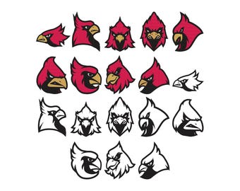 Rode kardinaal vogel borduurwerk ontwerpen, Wildlife hoofd borduurwerk, kardinaal hoofd mascotte borduurwerk, rode vogel logo machine borduurwerk, 6 maten