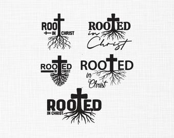 Geworteld in Christus-borduurontwerp, geworteld in Christus met kruisborduurontwerp, christelijke machineborduurontwerpbestanden, 6 maten
