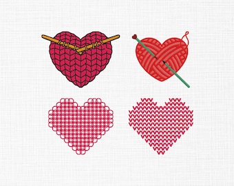 Knitting Needle and Wool Heart Embroidery Design, Heart of Yarn and Kitting Needle Emb,  Knit Heart Machine Embroidery Design Files, 6 Sizes
