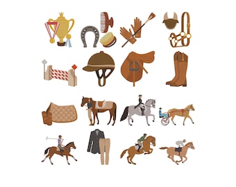 Equestrian Icons Bundle Embroidery Design, English Horse Riding Lover Gift, Pony Club Saddle Pad Pocket Embroidery, 5 Sizes,Instant Download