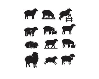 Sheep Silhouettes Bundle Embroidery Design, Sheep Animal Embroidery Pattern, Farm Animal Machine Embroidery Design Files, 6 Sizes