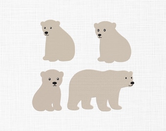 Polar Bear Set Embroidery Design, Christmas Winter Animal Embroidery File, Cute Polar Bears Holiday Machine Embroidery Files, 5 Sizes