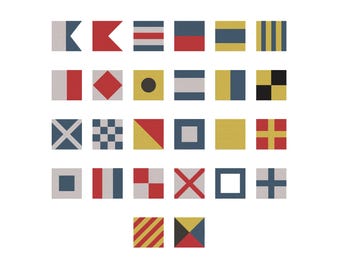Maritime Nautical Flag Embroidery Designs Letters A Z Numbers & Signal Pennants, Machine Embroidery Design Files, 6 Sizes