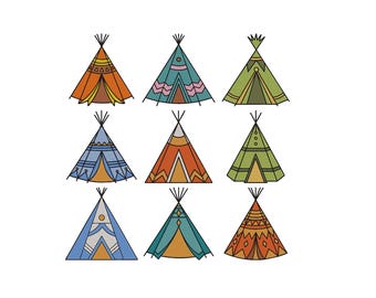Teepee Embroidery Design, Tipis Embroidery Design, Huts Embroidery Desig, Indian Teepee Camp Machine Embroidery Design Files, 6 Sizes