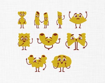 Macaroni Pasta Machine Embroidery Design, Pasta Face Bundle Embroidery, Italian food File, Pasta Food Embroidery, Instant Download, 6 Sizes
