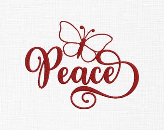 Peace Embroidery Design, Minimalist Script Word Art Embroidery Design, Peace Text Machine Embroidery Design (Instant Download, 6 Sizes)