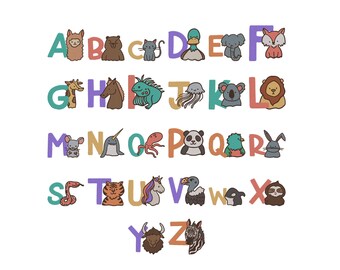 Safari Alphabet embroidery design, Woodland Animal Font, Animal Alphabet  A-Z, ABC Animals Letters, Kids NurseryEmbroidery Files, 6 Sizes