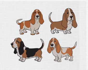Basset Hound-borduurontwerp, Hound-borduurbestanden, Basset Hound-borduurwerk, Little Basset Dog-machineborduurontwerpbestanden, 5 maten