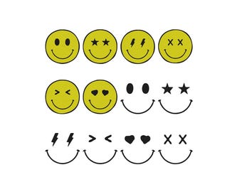 Cute Smiley Emoji Bundle Embroidery, Retro Cute Smiley Face Sticker Embroidery, Mini Smiley Face Outline Machine Embroidery Design, 6 sizes