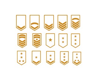 Borduurontwerp Amerikaanse militaire rangorde symbool, Amerikaanse leger rangschikt borduurwerk, punthaken, strepen en sterren rangschikt machineborduurbestanden, 6 maten