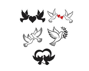 Dove Bundle Embroidery Design, Doves and Hearts Embroidery, Symbols of love, peace, Wedding Birds Machine Embroidery Design Files, 6 Sizes