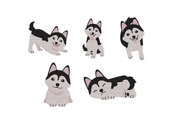 Siberian Husky Dog Embroidery Designs, Dog Lover Machine Embroidery File, Dog Set Embroidery Design, Dog Embroidery Husky Dog Bundle 6 Sizes