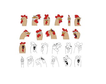 Borduurontwerp kip, borduurpatroon haankop, boerderijdieren machine borduurwerk ontwerpbestanden, 6 maten direct downloaden