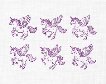 Unicorn Winged Bundle Embroidery Design, Majestic Unicorn, Small Horse with Wings, Pegasus Galloping Unicorn Machine Embroidery, 5 Sizes