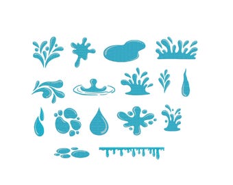 Waterdruppels bundel borduurontwerp, waterspatten borduurontwerp, regendruppels borduurontwerp, ontwerpbestanden machineborduurwerk, 6 maten