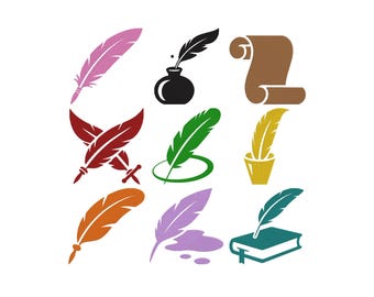 Quills Bundle Embroidery Design, Quill Pens, Inkwells, and Writing Tools Machine Embroidery Design, Cute Kids Design, Quills Feather,6 Sizes
