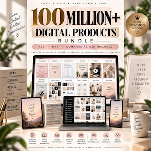 100 Million+ Digital Products Bundle PLR MRR Templates, eBooks, Courses, Graphics & Business Resources | Resell Rights | Passive Income
