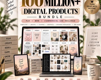 100 Million+ Digital Products Bundle PLR MRR Templates, eBooks, Courses, Graphics & Business Resources | Resell Rights | Passive Income