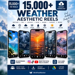 15,000+ Weather Aesthetic Faceless Reels Bundle PLR MRR | Viral Instagram TikTok Videos | Resell Rights | DFY Digital Marketing Download