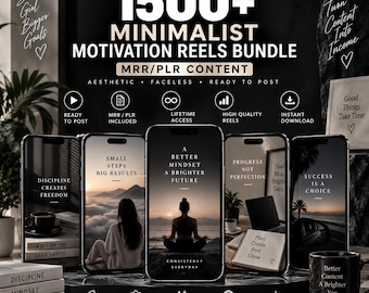 1500+ Minimalist Motivation Reels Bundle MRR PLR, Faceless Motivational Videos for Instagram TikTok YouTube Shorts | Digital Download