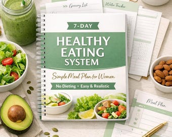 7-Day Healthy Eating System for Women | Meal Prep, Food Tracker, Daily Planner