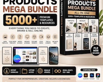 Digital Products Mega Bundle | 5000+ Canva Templates, Planners, Journals, Mockups, Faceless Reels, Resume Templates, Business Kit