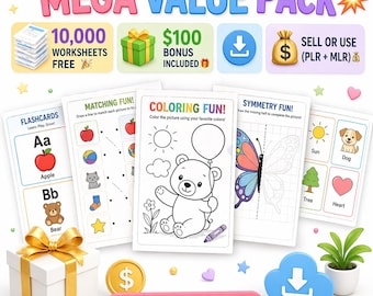 Kids Coloring Activity Bundle Homeschool Learning Pack, PLR Printables, Preschool Worksheets, Printable PDF Instant Download