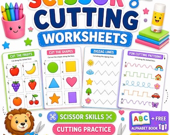 Scissor Skills Cutting Worksheets, Preschool Fine Motor Activity (PDF Download)
