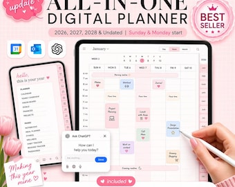 All-in-One Digital Planner 2026–2028 Undated – Hyperlinked iPad Planner, GoodNotes & Notability PDF, Daily Weekly Monthly Planner